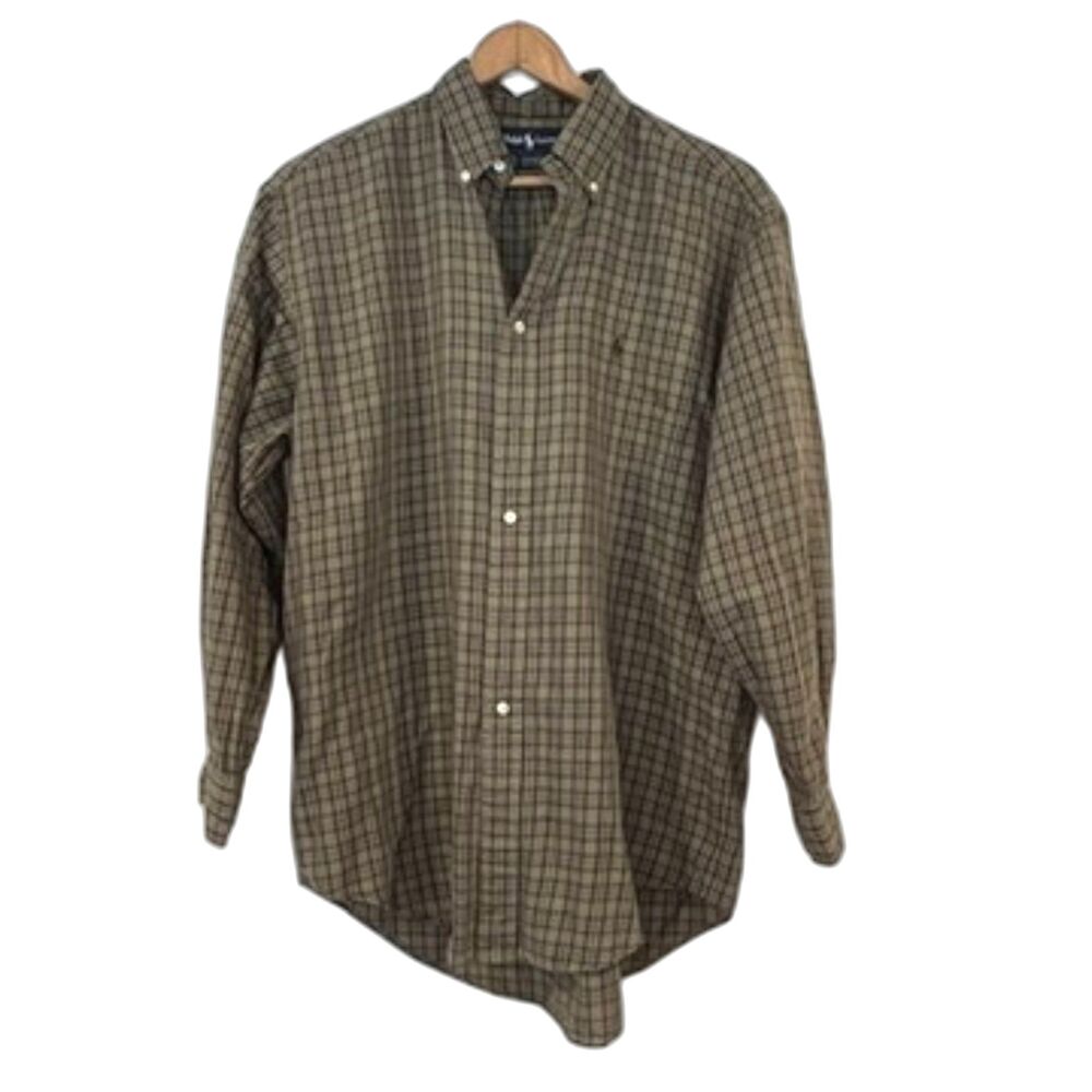 Ralph Lauren Green Plaid Dress Shirt Yarmouth Button Down Collar 16 32/33